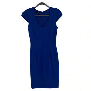 bebe Cobalt Blue Midi V-Neck Dress Size XS - Wedding Cocktail Party Dress - EUC